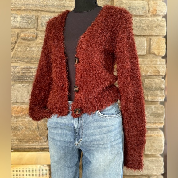 Wild Fable Burgundy Long Sleeve Fuzzy Cardigan: Size XS - Picture 11 of 15